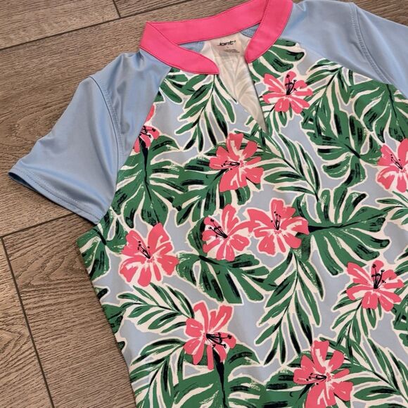 JOFIT Polo Women's Large Golf Shirt Floral Tropical Colorful Summer Pickleball - Picture 3 of 7